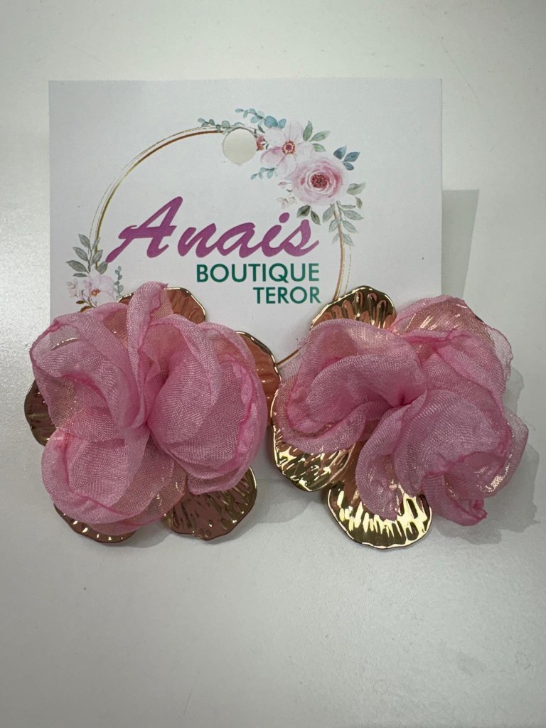 Pendiente Flor Organza Rosa
