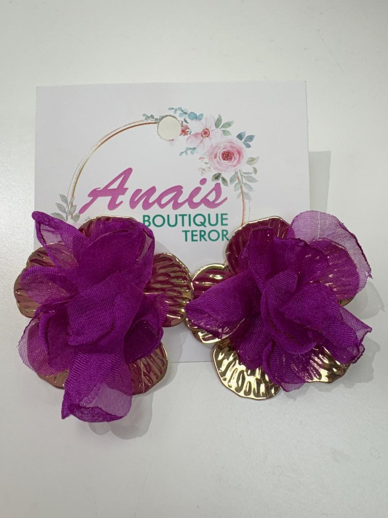Pendiente Flor Organza Malva