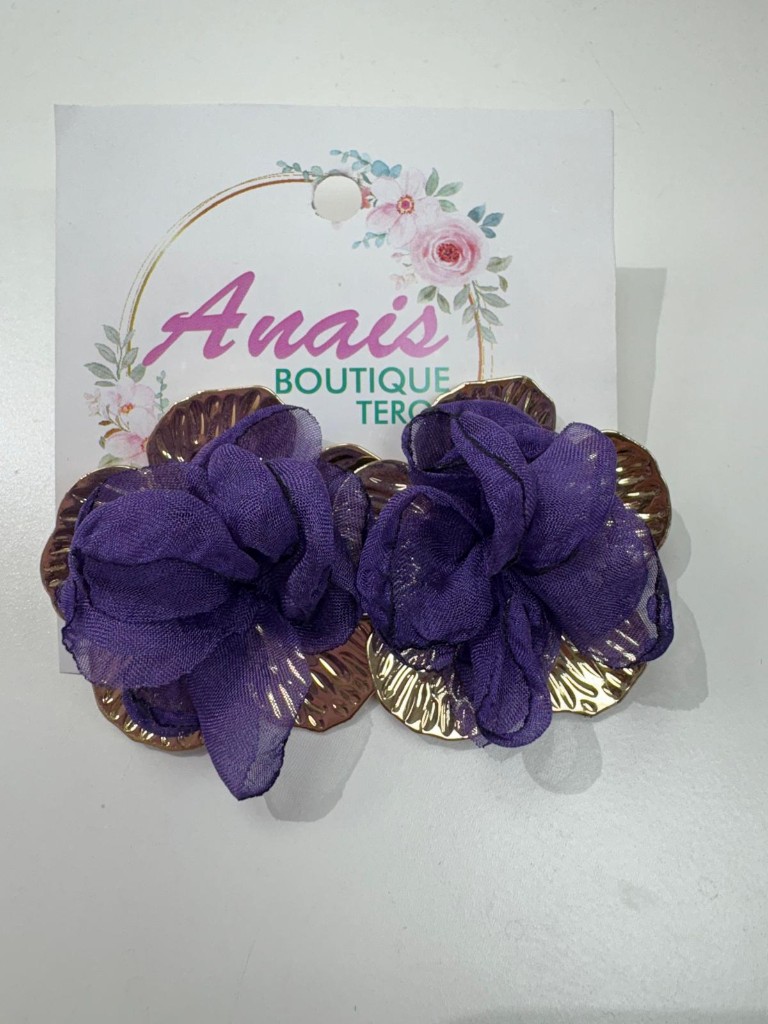 Pendiente Flor Organza Morado 